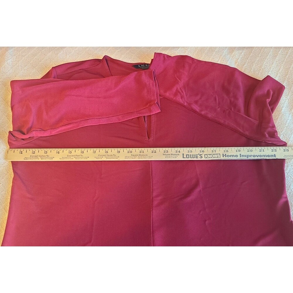 Lauren Ralph Lauren Womens XL Red 3/4 Sleeve Tunic Blouse Soft Minimalist Party - Picture 10 of 13